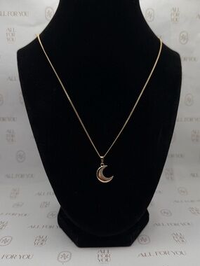 NWT 18K Gold Filled Celestial Moon Necklace | Zirconia Charm | 20” Curb Chain